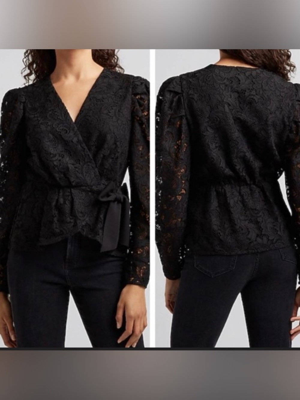 Express Black Lace Wrap Blouse with Side Tie